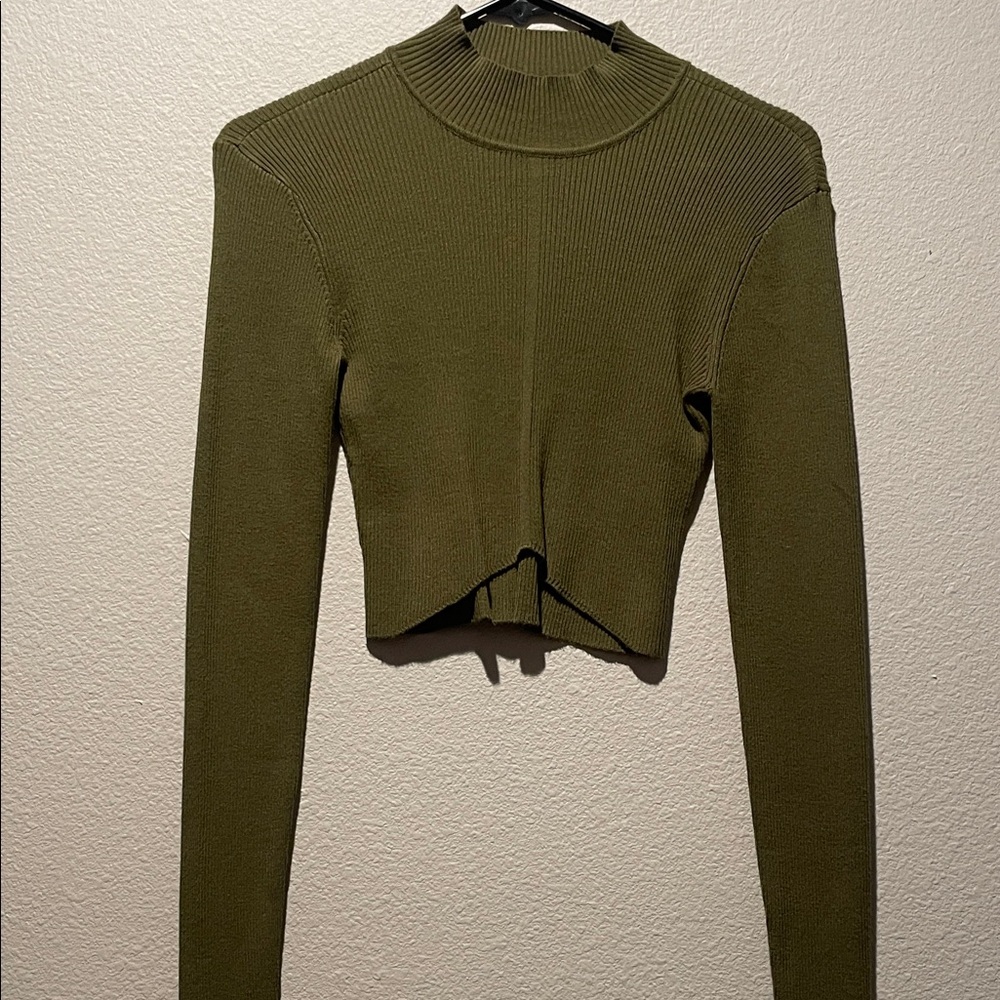 Olive Green Ribbed Knit Women's Top